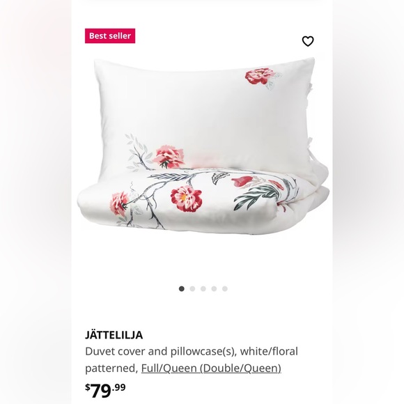NWT JÄTTELILJA Duvet cover and pillowcase(s), white/floral patterned, Full/Queen - Picture 2 of 9